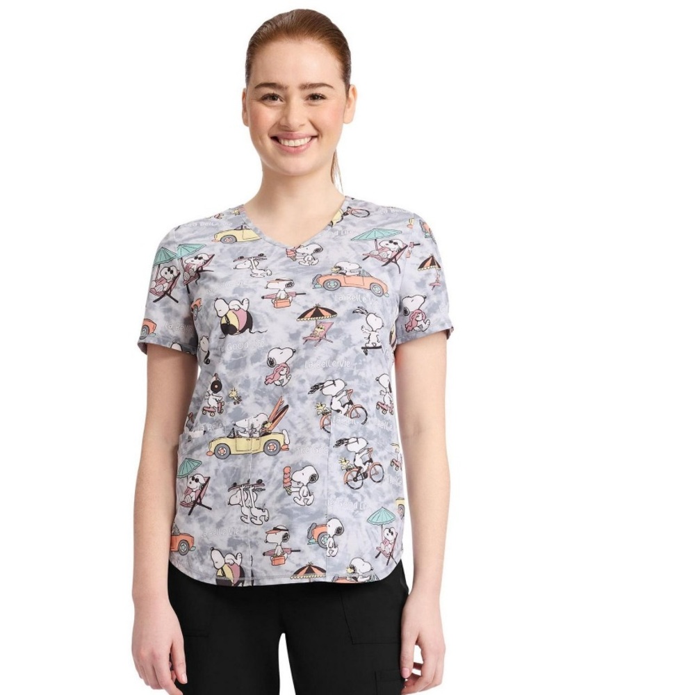NWT Medium Scrubstar Women's Snoopy's Best Life V-Neck Print Scrub Top